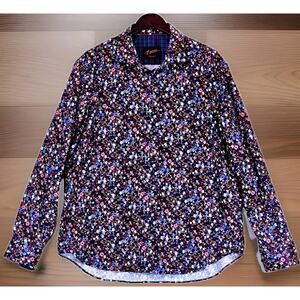 Egara Men's Slim Fit Non Iron Button Front Shirt Floral Stretch FlipCuff Size XL